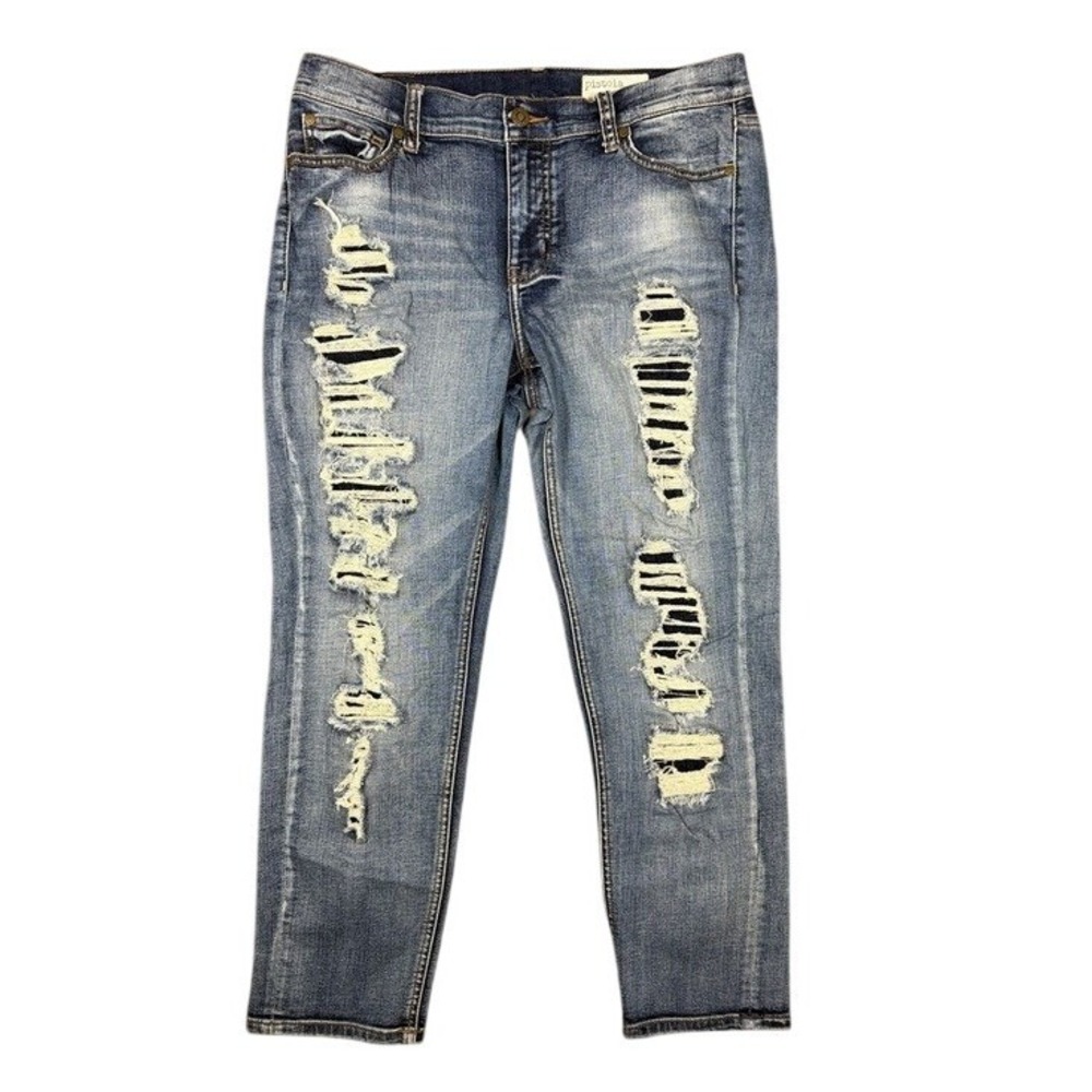 Pistola Womens Distressed Skinny Jeans Medium Wash Shredded Denim P6444 Size 30